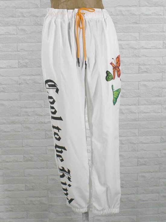 None Pants - Joggers Pants Cool To Be Kind Lightweight Drawstring Oversized Butterfly White